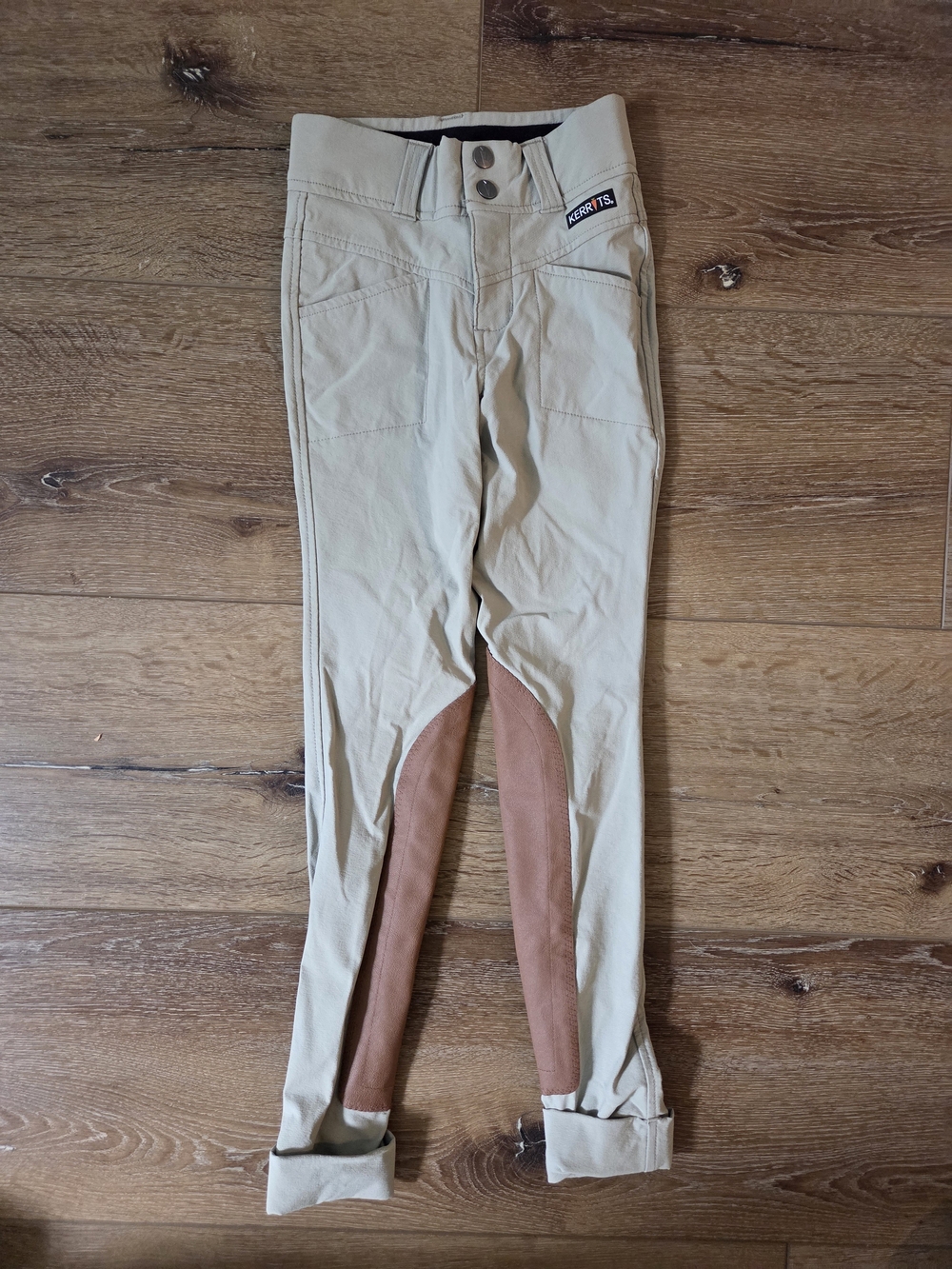 Kerrits Crossover Equestrian Breeches Jodhpurs with Brown Knee Patches